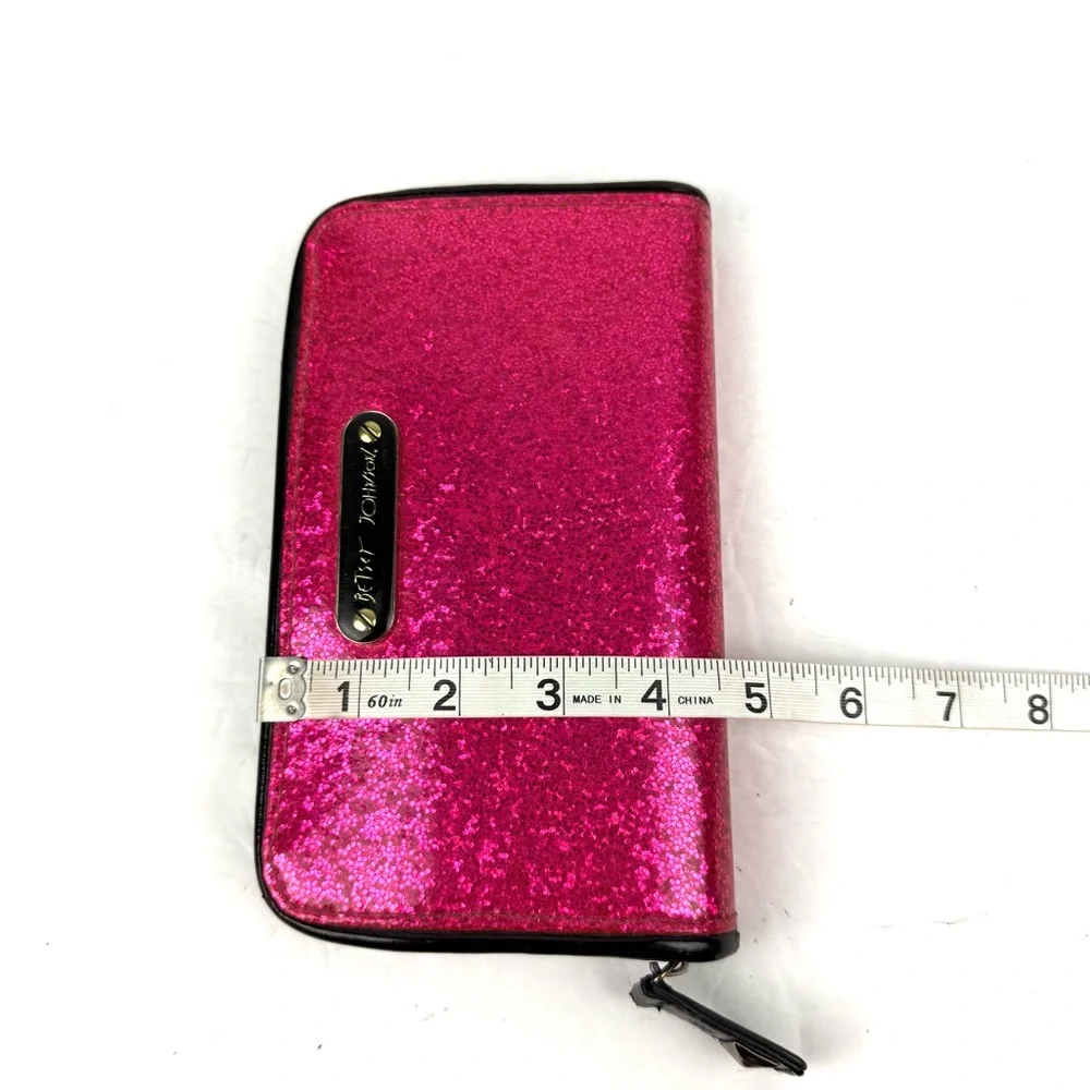 Betsey Johnson Pink Glitter Wallet Patent Leather Clutch Organizer Womens Rare - Picture 7 of 7